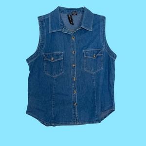 Andrew Sleeveless chambray Jean Denim Button Up Shirt Sz M